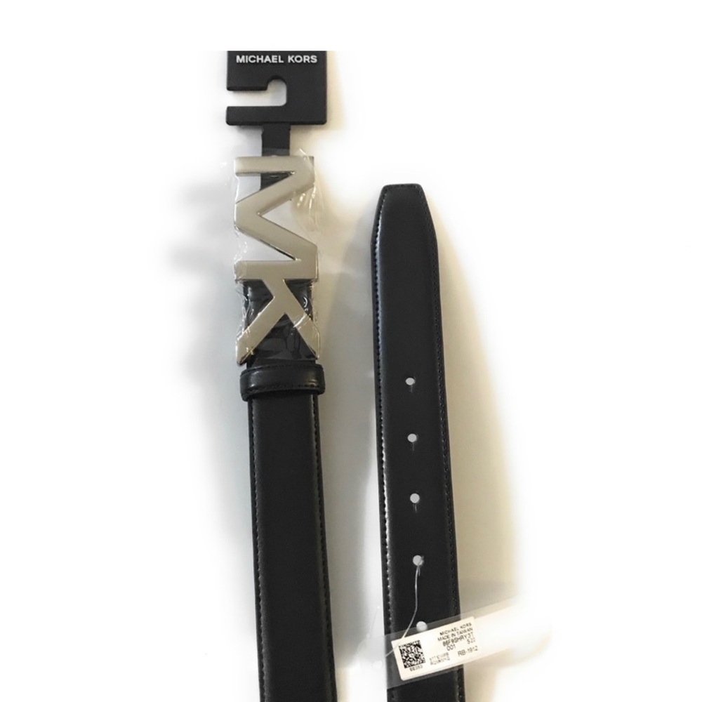 Michael Kors Men Hardware Belt Black & Silver Signature Size 34- 85 cm. NWT - Picture 5 of 12